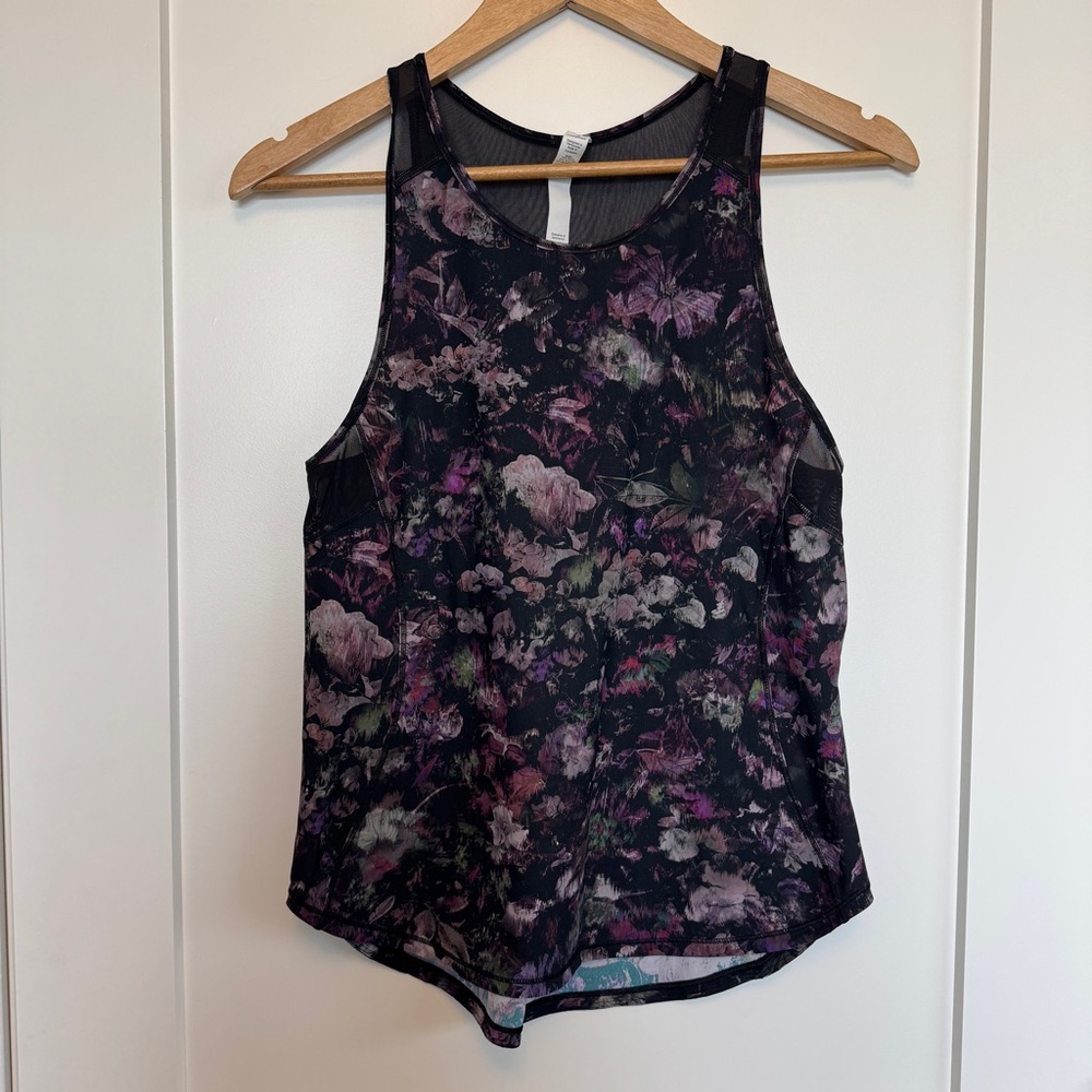 lululemon Black Floral Spritz Sculpt Racerback Workout Run Tank Top 4